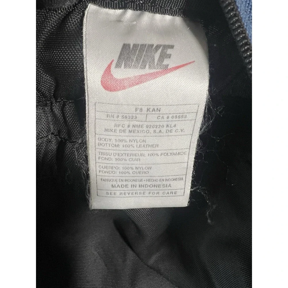 VTG Nike Leather Bottom Blue Backpack 90s Y2K White Tag Swish Logo READ